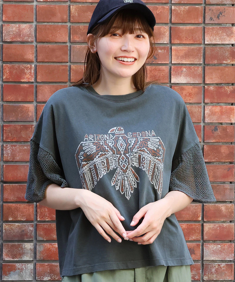 チチカカ |プリントメッシュスリーブTシャツ