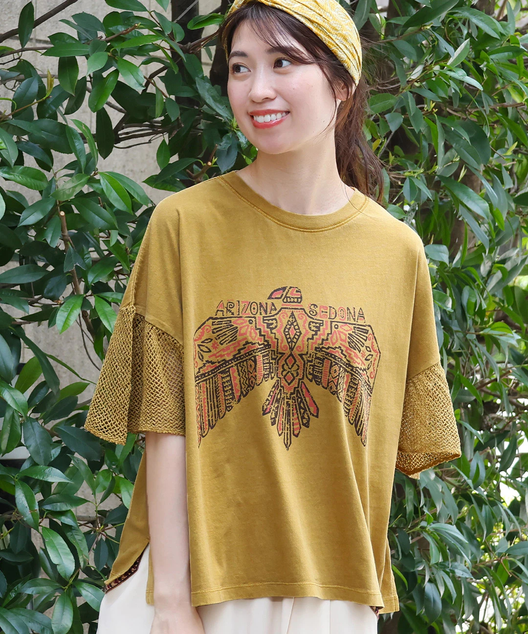 プリントメッシュスリーブTシャツ / Tシャツ・カットソー