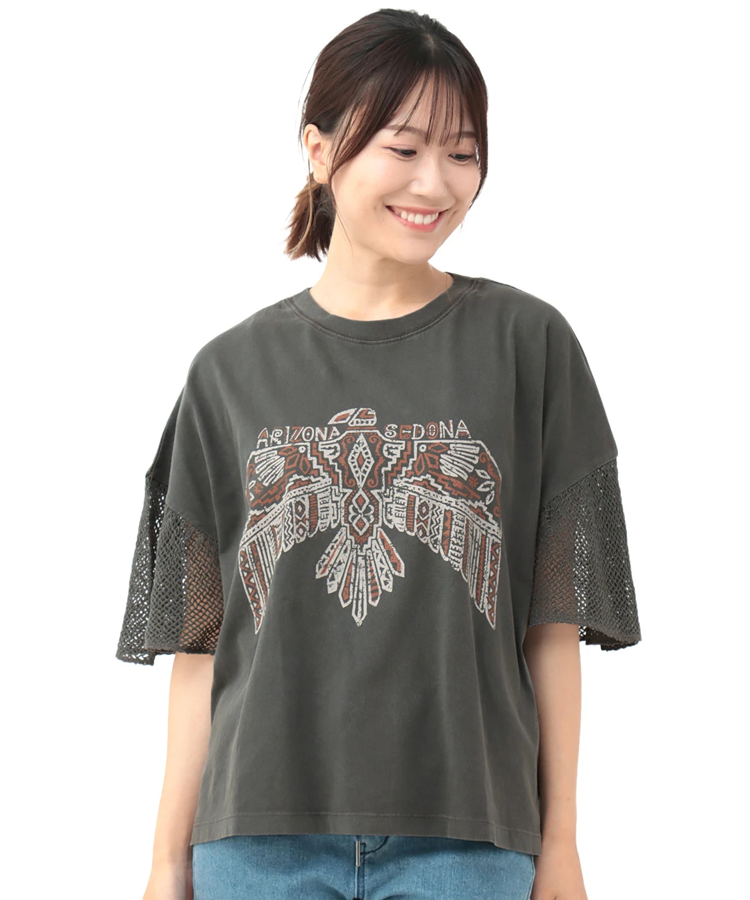 プリントメッシュスリーブTシャツ プリントメッシュスリーブTシャツ / Tシャツ・カットソー