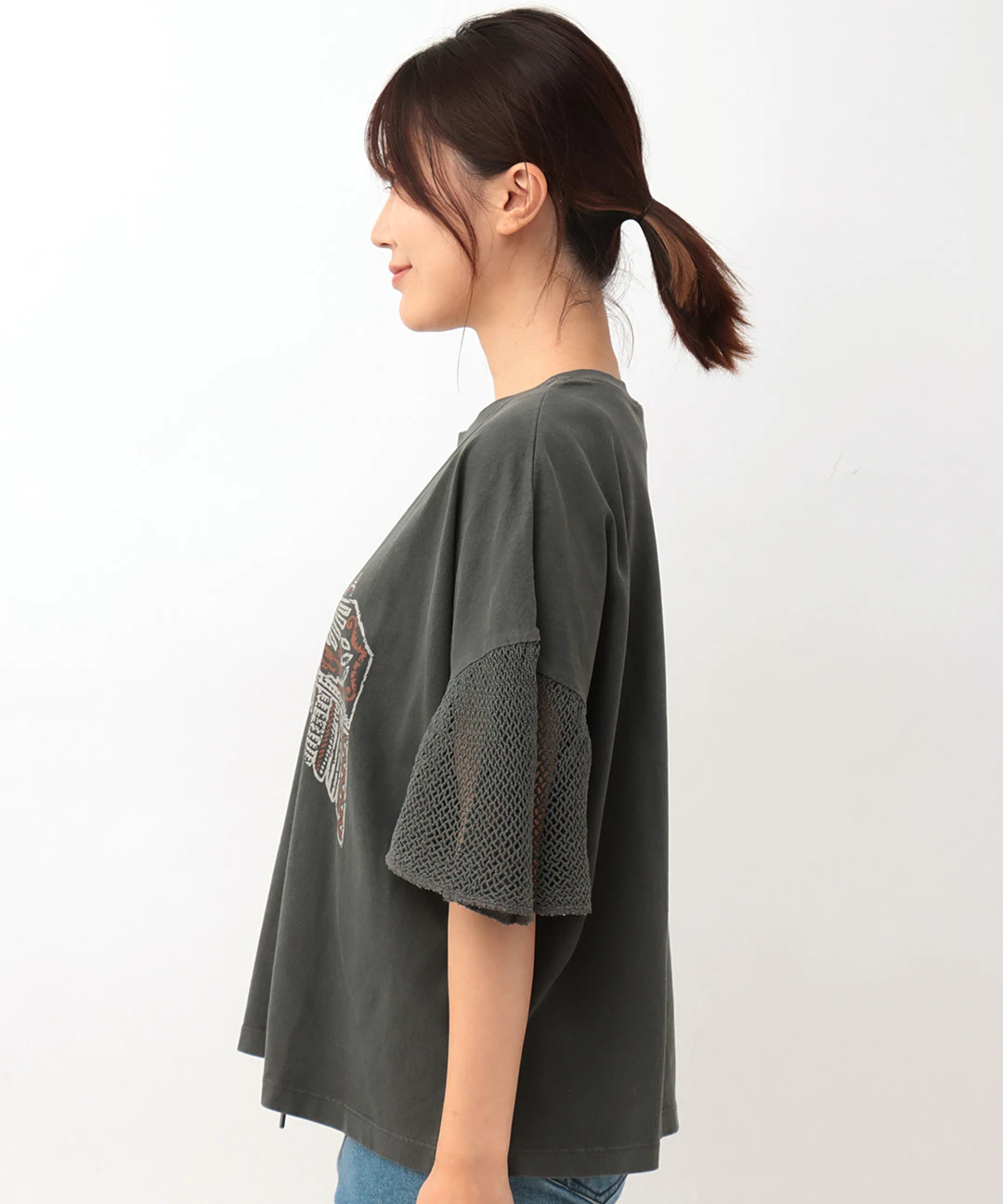 プリントメッシュスリーブTシャツ プリントメッシュスリーブTシャツ / Tシャツ・カットソー