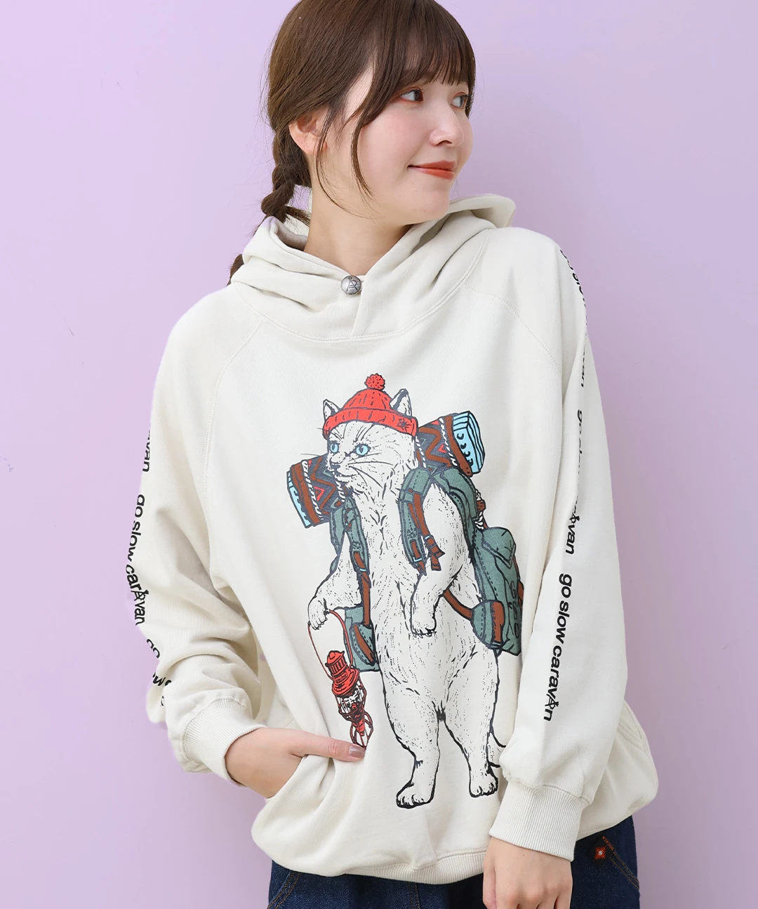 go slow caravan 野営猫裏毛スウェットプルパーカー【WEB限定