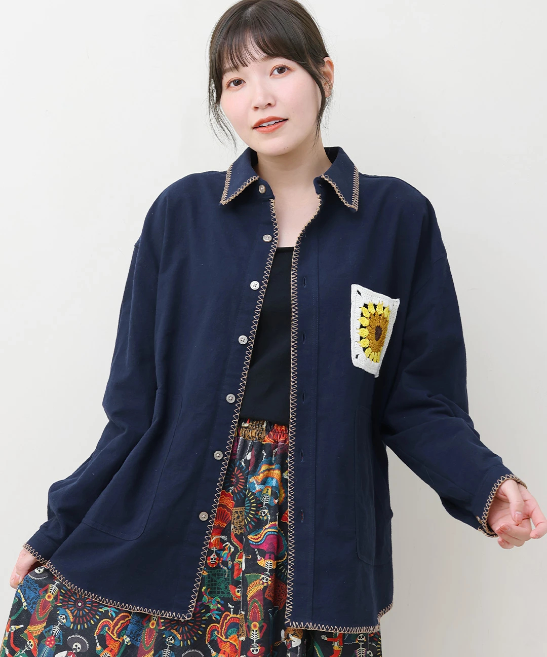 go slow caravan ネル起毛かぎ針編みポケットシャツ【WEB限定】 go slow caravan ネル起毛かぎ針編みポケットシャツ【WEB限定
