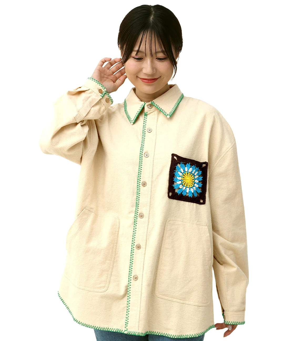 go slow caravan ネル起毛かぎ針編みポケットシャツ【WEB限定】 go slow caravan ネル起毛かぎ針編みポケットシャツ【WEB限定
