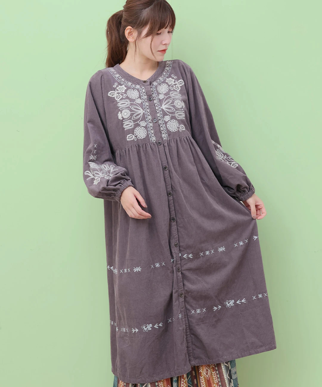 Rico メヒコフラワー刺繍コーデュロイワンピース / ワンピース