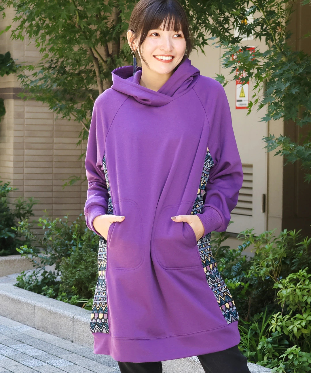 シャギーボアポカフーディーパッチワンピース