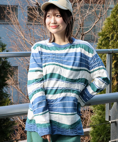 チチカカ |go slow caravan 歪んだボーダーニットロングTシャツ【WEB限定】