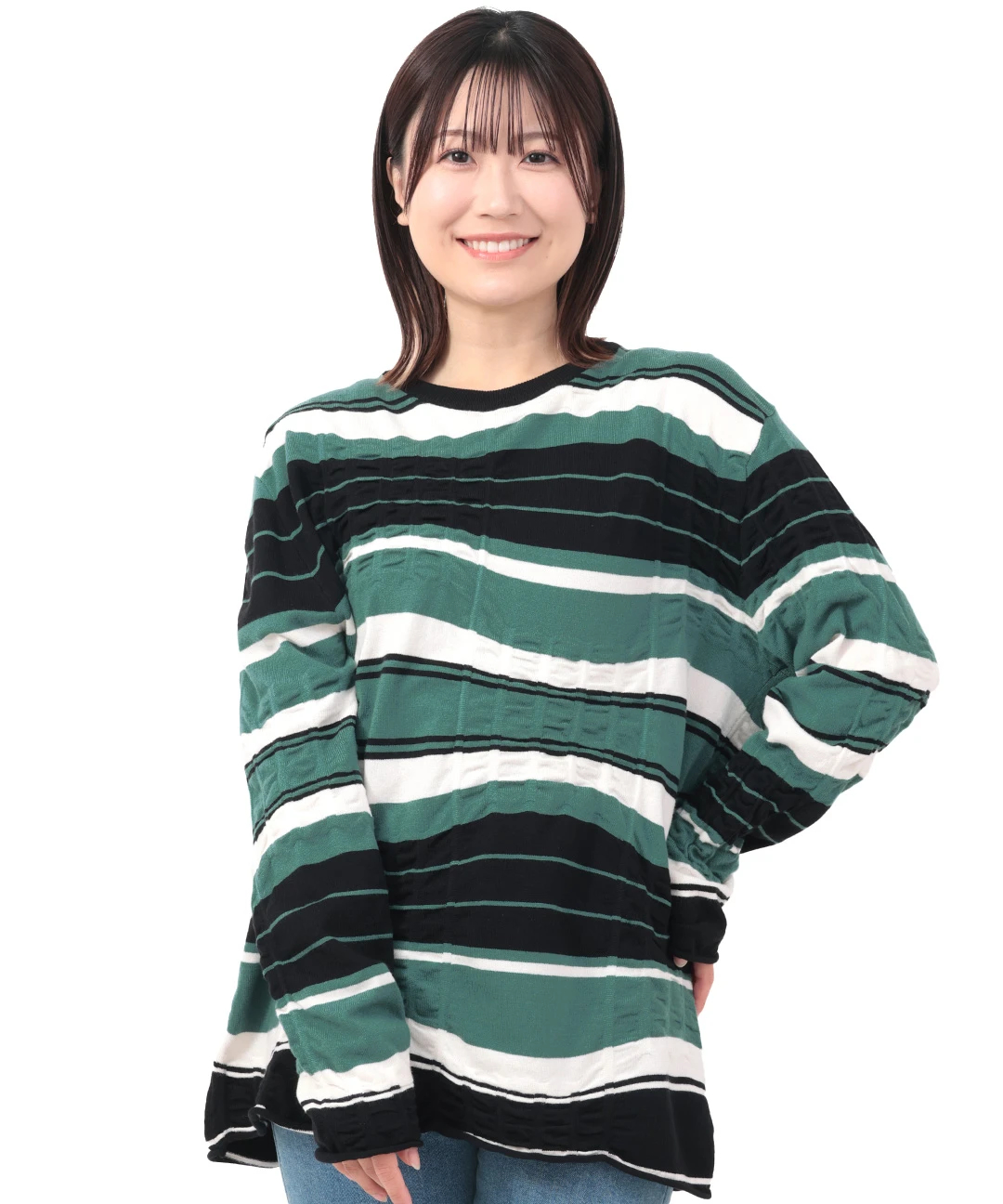 go slow caravan 歪んだボーダーニットロングTシャツ【WEB限定】 go slow caravan 歪んだボーダーニットロングTシャツ【WEB限定