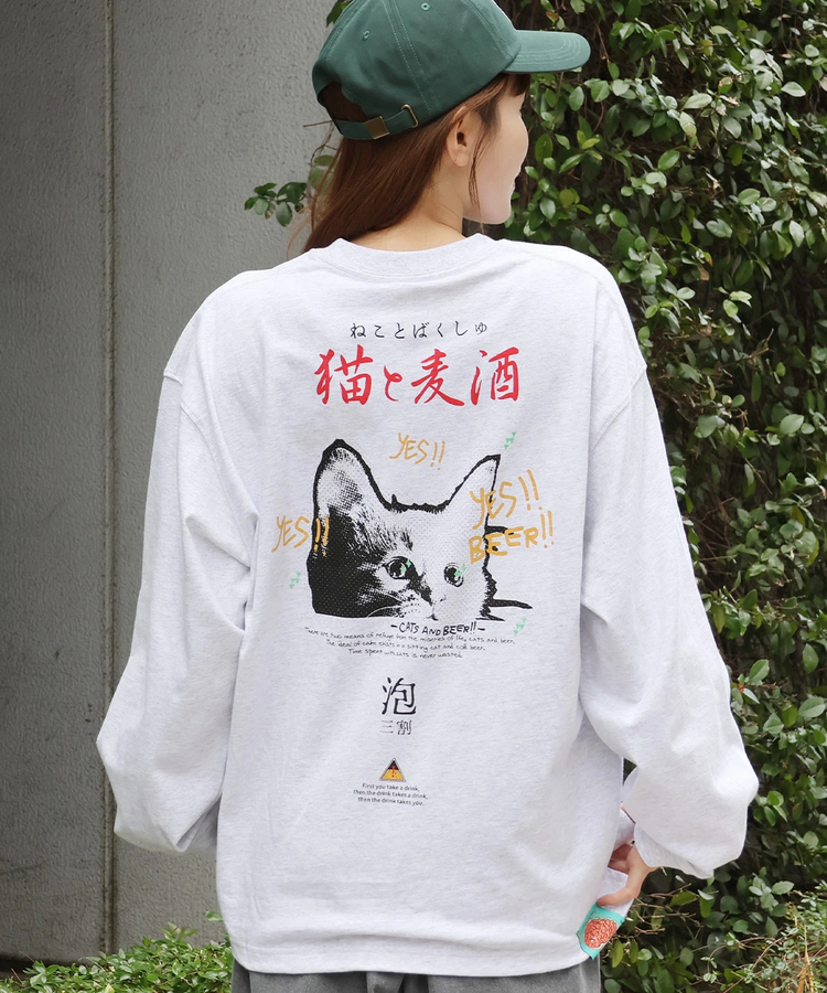 チチカカ |go slow caravan 猫と麦酒ロングスリーブTシャツ【WEB限定】