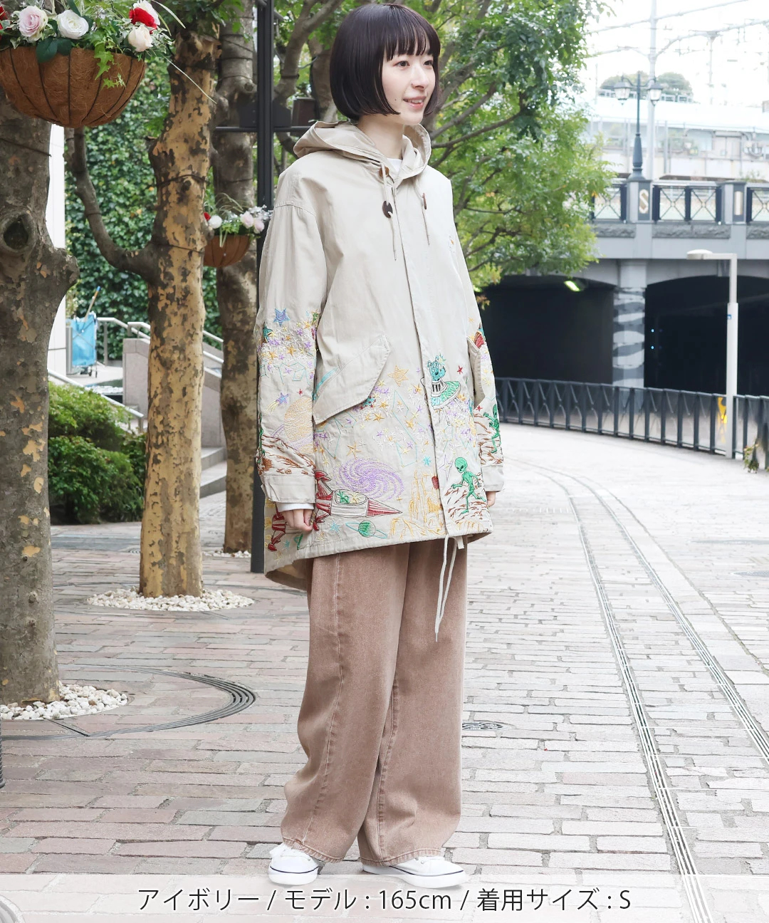 go slow caravan コットンナイロンパネル刺繍モッズコート【WEB