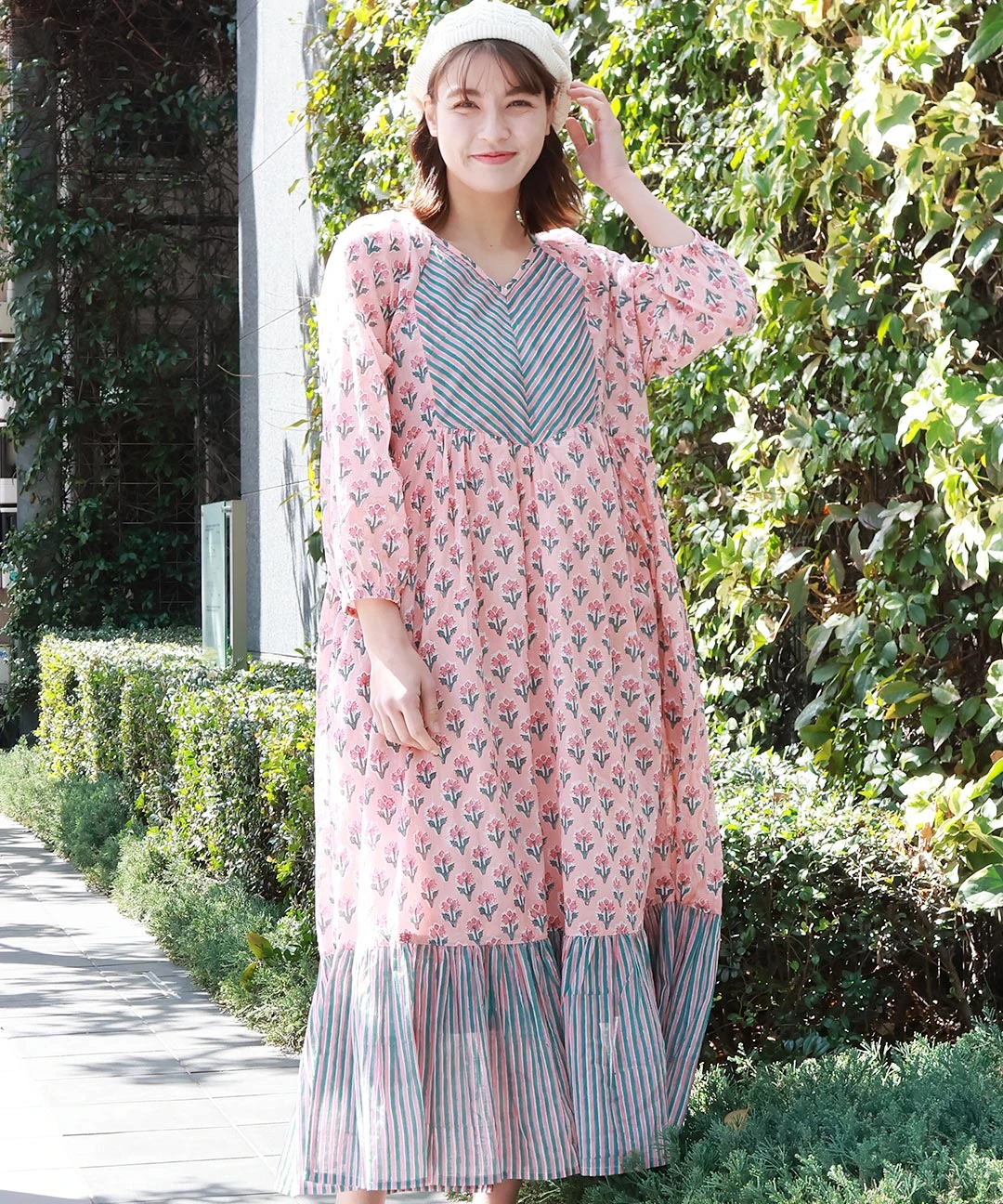 Shanti Shanti ジョリーブロックプリントワンピース【WEB限定