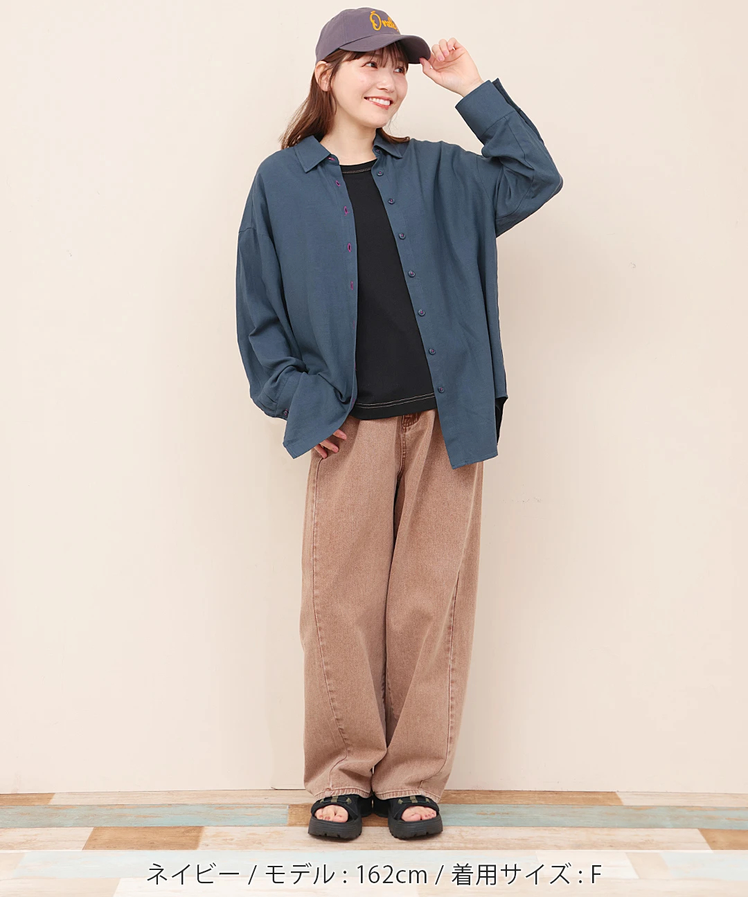other - オオカミとフクロウ シャツ ブラウス 長袖 バンドカラー 麻 リネン混 F 紺 オオカミとフクロウ シャツ ブラウス 長袖 バンドカラー 無地 麻