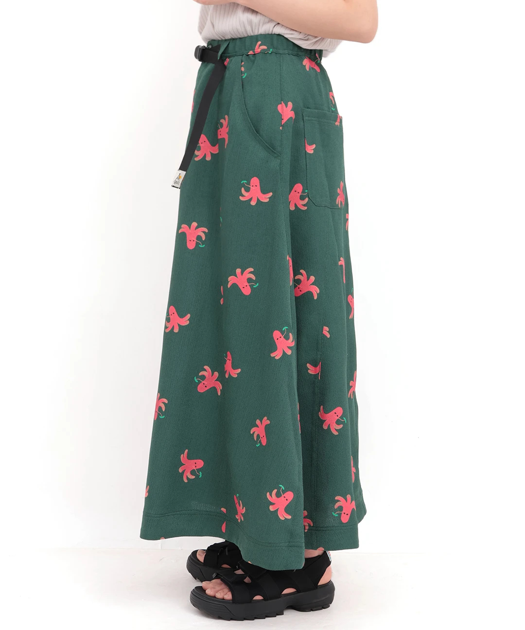 SALE! タコさんウインナー ブッチャープリント スカート ゴースロー go slow caravan ブッチャー総柄プリントスカート FOREST GREEN