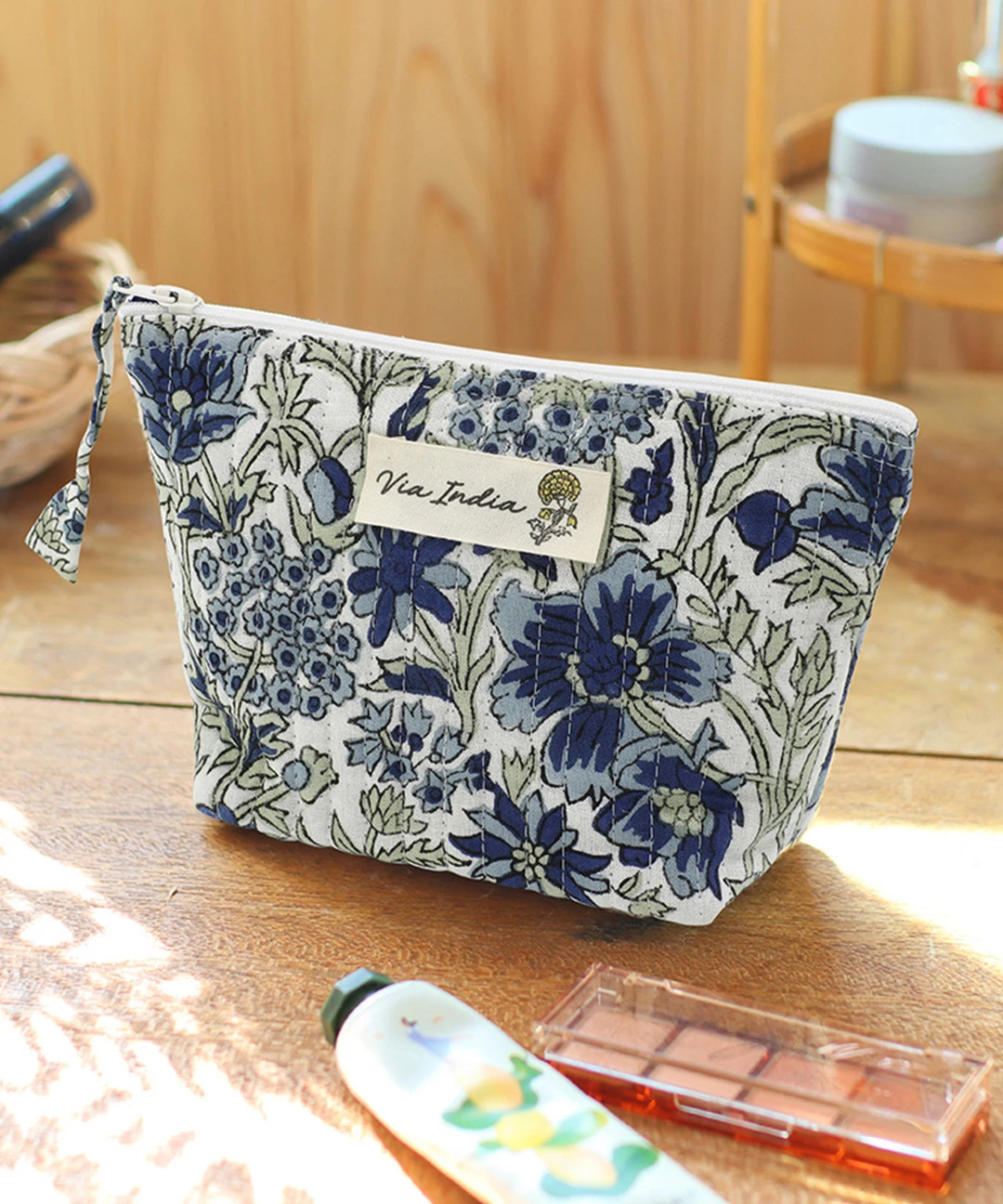 Via India ブロックプリントキルト舟形ポーチ【WEB限定