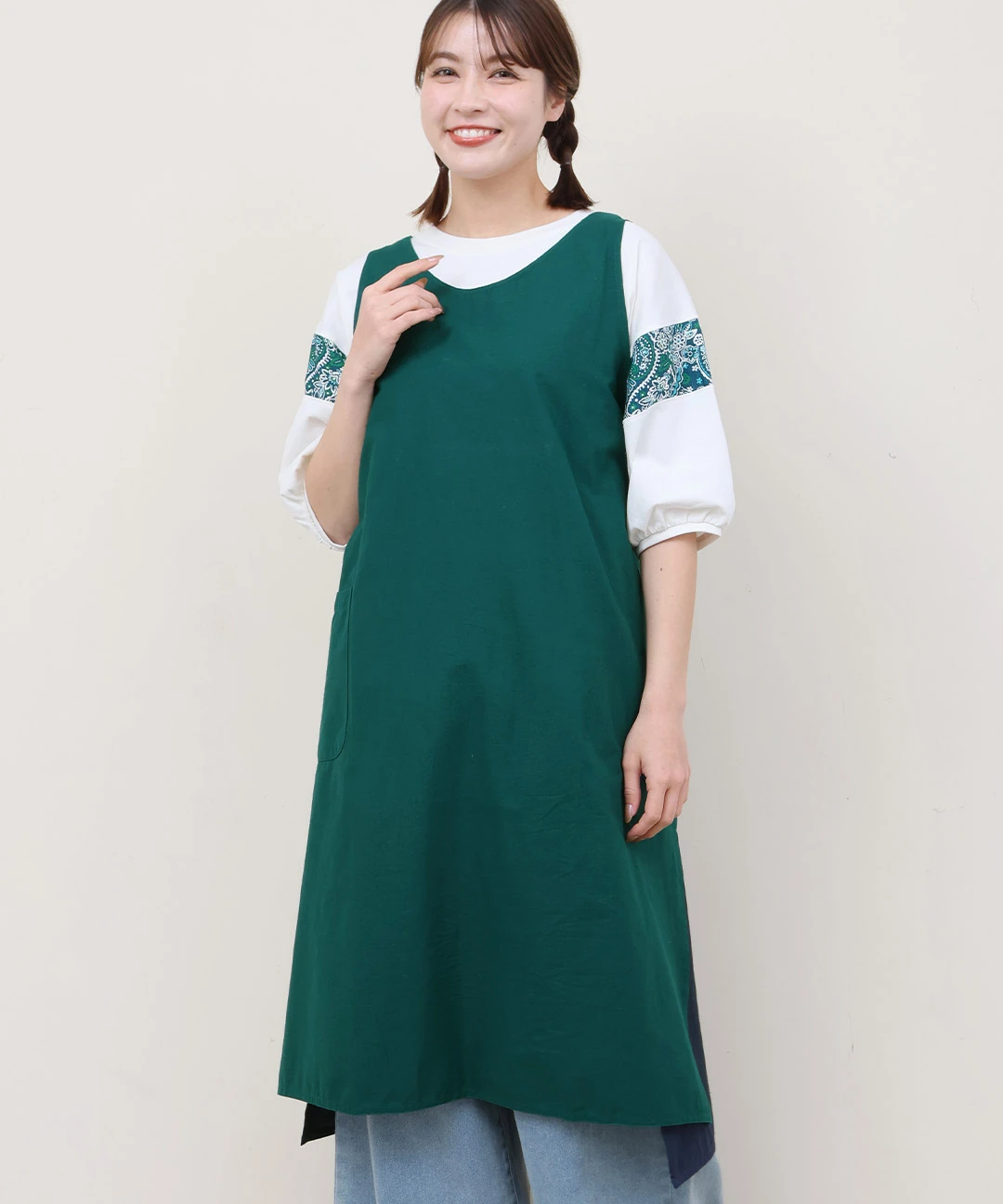 バイカラーエプロンドレス / ワンピース | エスニックファッション