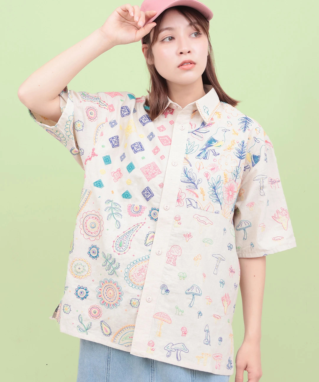 go slow caravan レーヨンコットンスクエア刺繍半袖シャツ【WEB限定