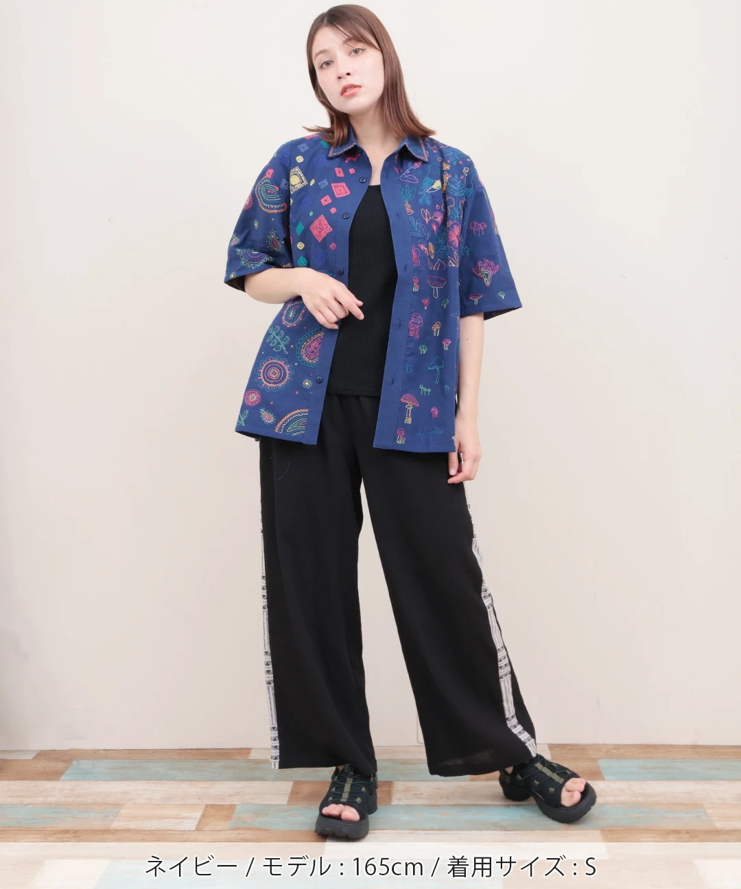 go slow caravan レーヨンコットンスクエア刺繍半袖シャツ【WEB限定