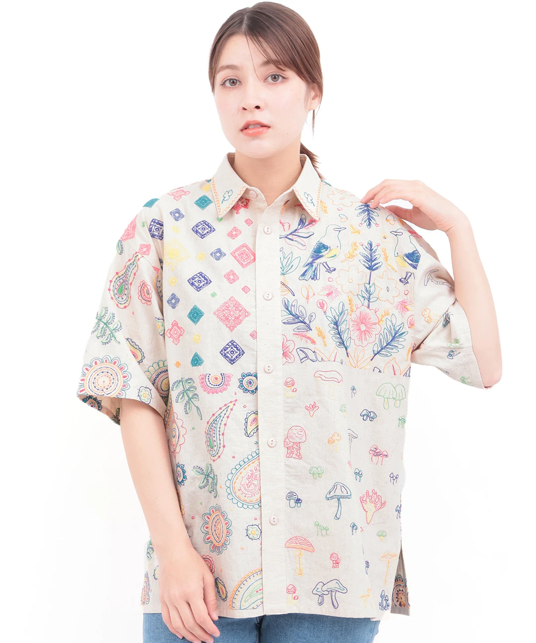 チチカカ（titicaca）/go slow caravan レーヨンコットンスクエア刺繍半袖シャツ【WEB限定】 go slow caravan レーヨンコットンスクエア刺繍半袖シャツ【WEB限定