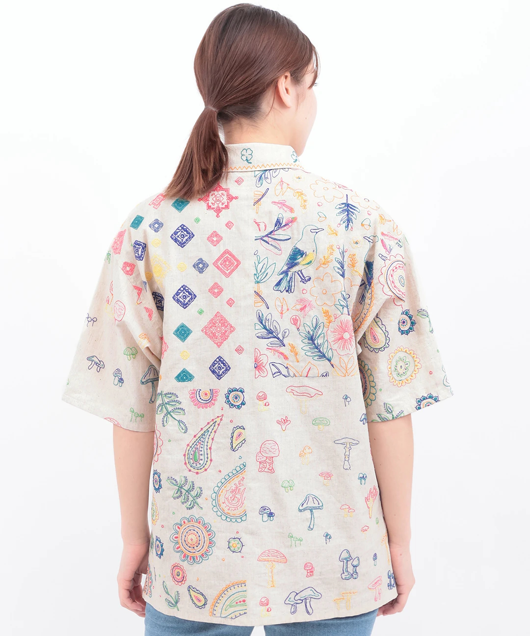 go slow caravan レーヨンコットンスクエア刺繍半袖シャツ【WEB限定