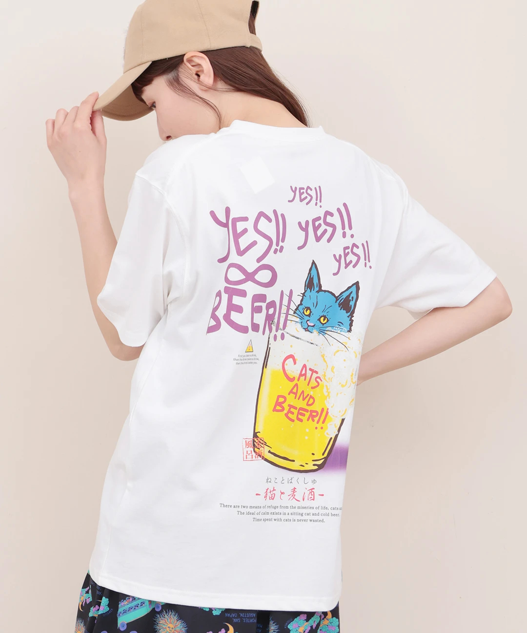go solw caravan 猫と麦酒 麦酒風呂Tシャツ【WEB限定】 ／ トップス 男女兼用 春 夏 半袖 バックプリント Tシャツ ヴィンテージ風 プルオーバー ビール os go solw caravan 猫と麦酒 麦酒風呂Tシャツ【WEB限定】 / T