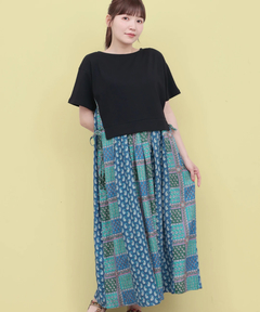 チチカカ |Rico エコフレンドリーダイ パッチブロックプリントドッキングワンピース