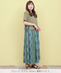 チチカカ |Rico エコフレンドリーダイ パッチブロックプリントドッキングワンピース