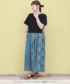 チチカカ |Rico エコフレンドリーダイ パッチブロックプリントドッキングワンピース