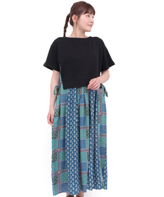 チチカカ |Rico エコフレンドリーダイ パッチブロックプリントドッキングワンピース