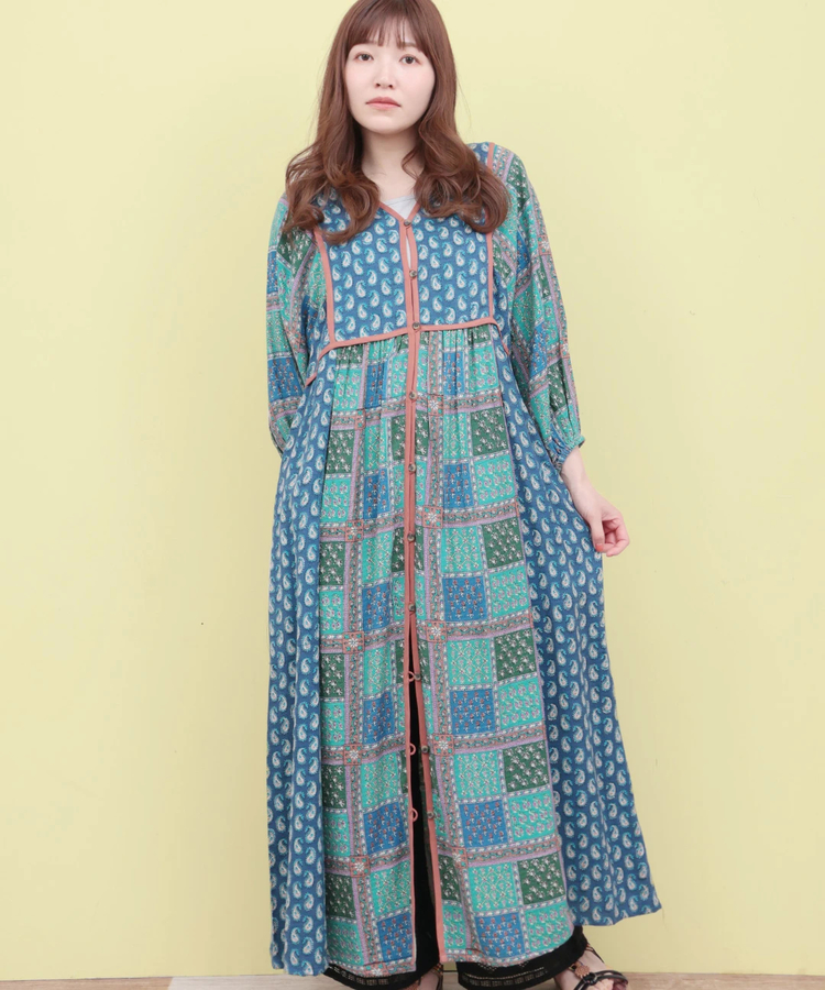 チチカカ |Rico エコフレンドリーダイ パッチブロックプリントワンピース