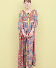 チチカカ |Rico エコフレンドリーダイ パッチブロックプリントワンピース