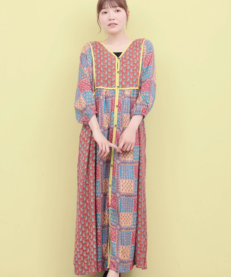 チチカカ |Rico エコフレンドリーダイ パッチブロックプリントワンピース