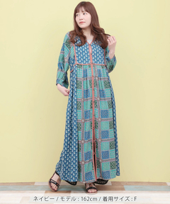 チチカカ |Rico エコフレンドリーダイ パッチブロックプリントワンピース