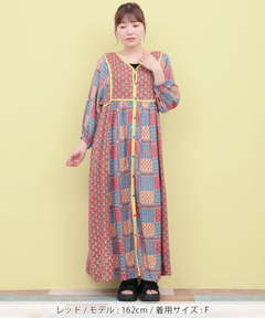 チチカカ |Rico エコフレンドリーダイ パッチブロックプリントワンピース