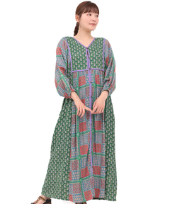 チチカカ |Rico エコフレンドリーダイ パッチブロックプリントワンピース