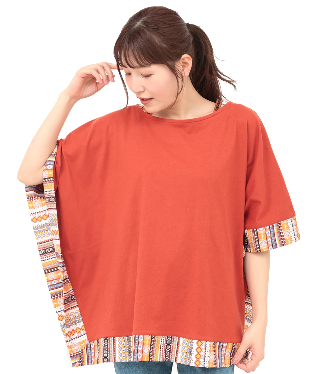 柄切替スクエアポンチョ / Tシャツ・カットソー | エスニック