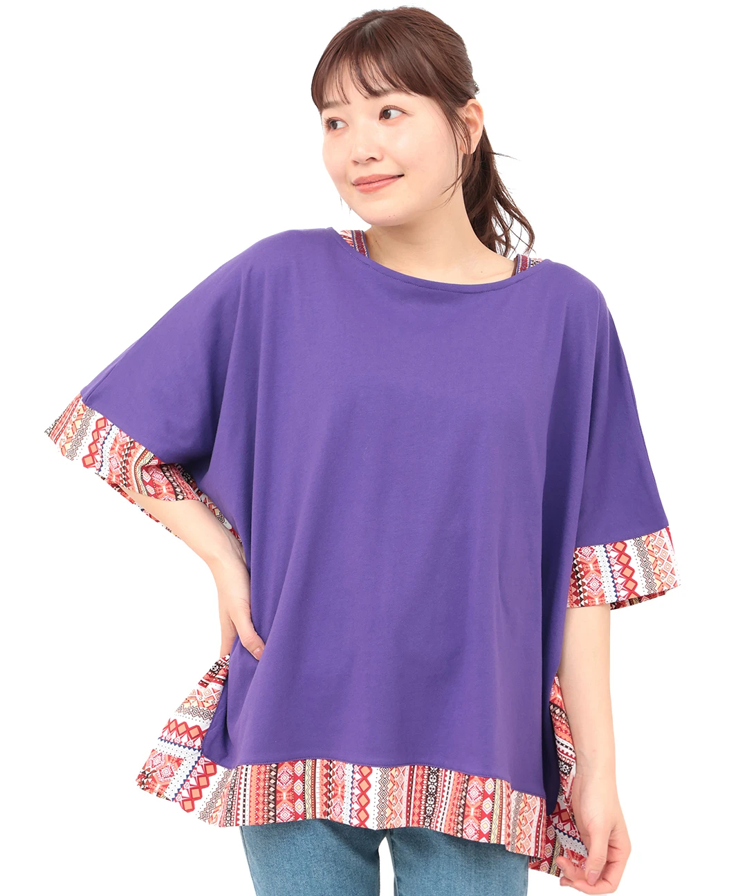 柄切替スクエアポンチョ / Tシャツ・カットソー | エスニック