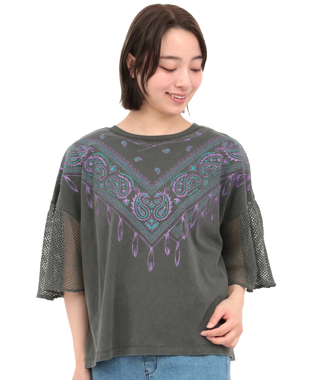 バンダナメッシュスリーブプルオーバー / Tシャツ・カットソー