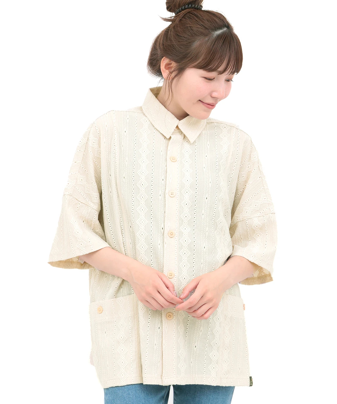 go slow caravan シャーリングレース半袖シャツ【WEB限定】 go slow caravan シャーリングレース半袖シャツ【WEB限定