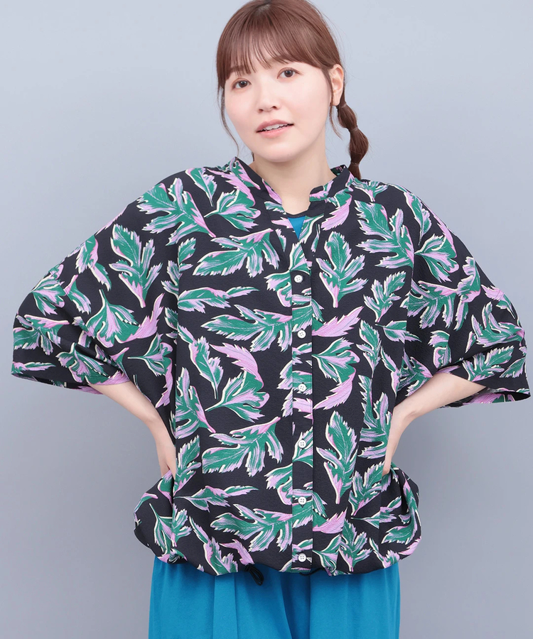 チチカカ |リーフプリントバンドカラーシャツ(大きいサイズ)
