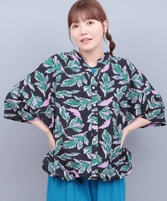 チチカカ |リーフプリントバンドカラーシャツ(大きいサイズ)