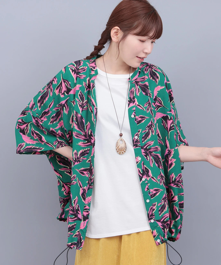 チチカカ |リーフプリントバンドカラーシャツ(大きいサイズ)