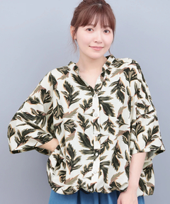チチカカ |リーフプリントバンドカラーシャツ(大きいサイズ)