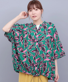 チチカカ |リーフプリントバンドカラーシャツ(大きいサイズ)
