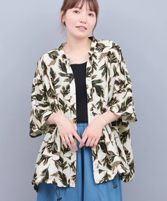 チチカカ |リーフプリントバンドカラーシャツ(大きいサイズ)