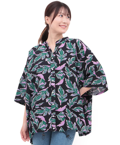 チチカカ |リーフプリントバンドカラーシャツ(大きいサイズ)