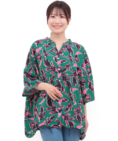 チチカカ |リーフプリントバンドカラーシャツ(大きいサイズ)