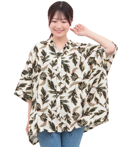 チチカカ |リーフプリントバンドカラーシャツ(大きいサイズ)