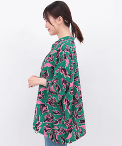 チチカカ |リーフプリントバンドカラーシャツ(大きいサイズ)