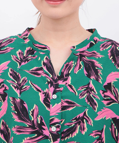 チチカカ |リーフプリントバンドカラーシャツ(大きいサイズ)