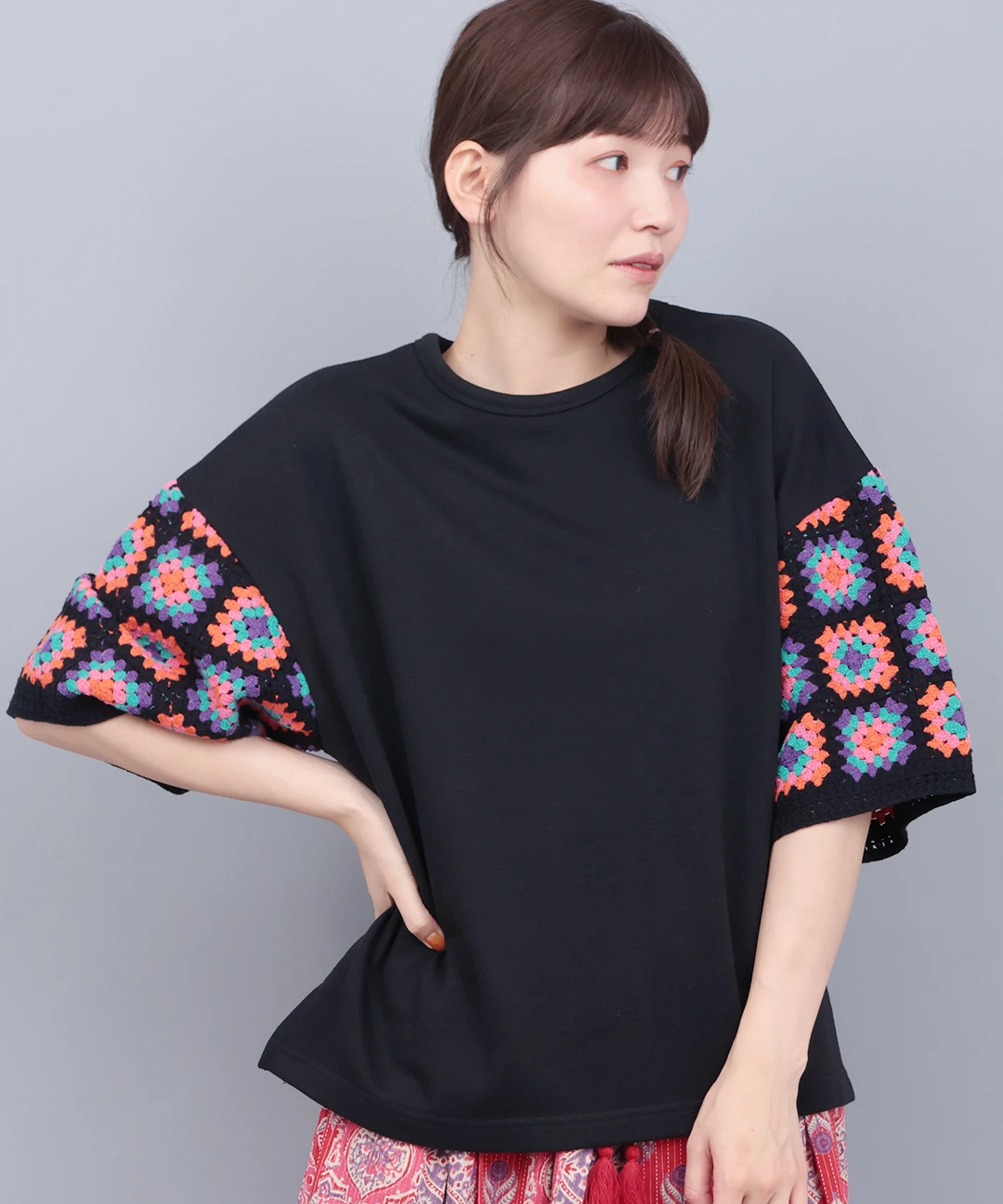 クロシェ風スリーブTシャツ / Tシャツ・カットソー | エスニック