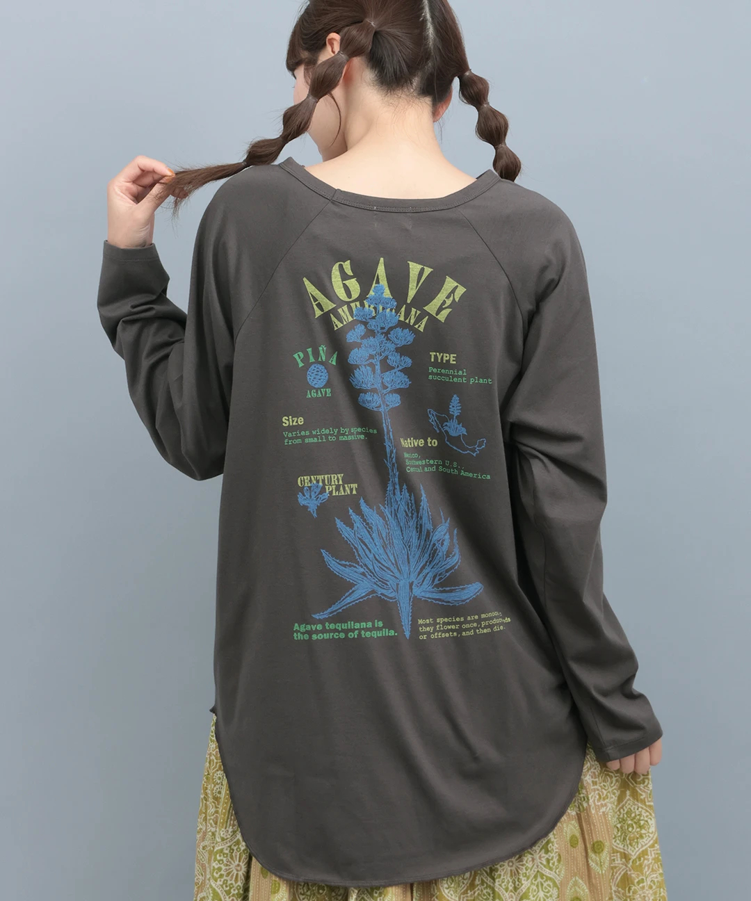 Orale! アガベプリントラウンドヘムロングTシャツ / Tシャツ
